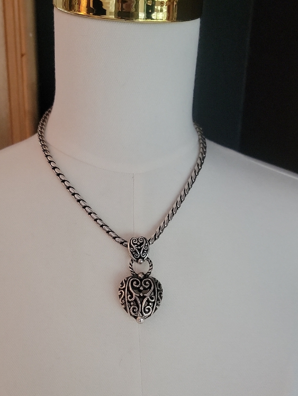 Sterling-Tone Filigree Heart Pendant Necklace - Silver